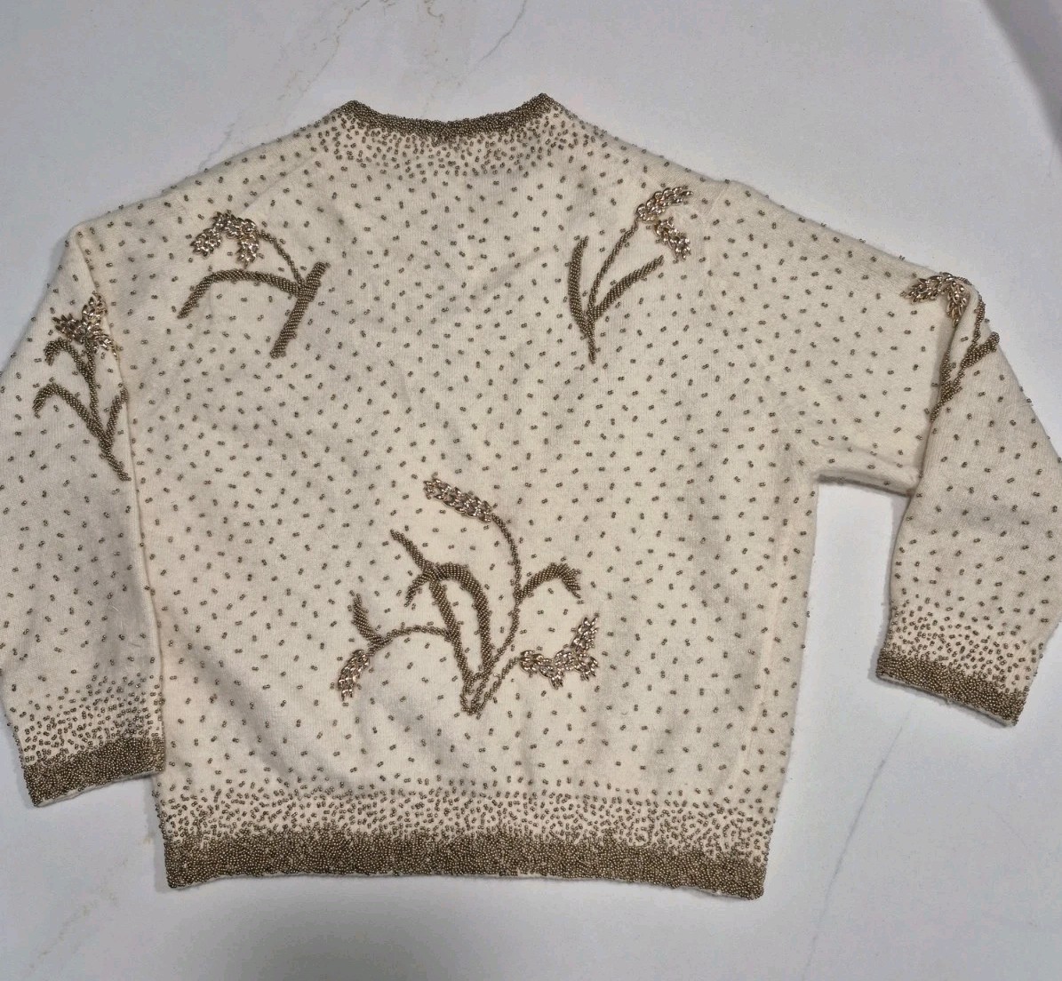 Vintage Miles Sweaters Hand Beaded Ivory Wedding Cardigan Lambswool Formal Rare