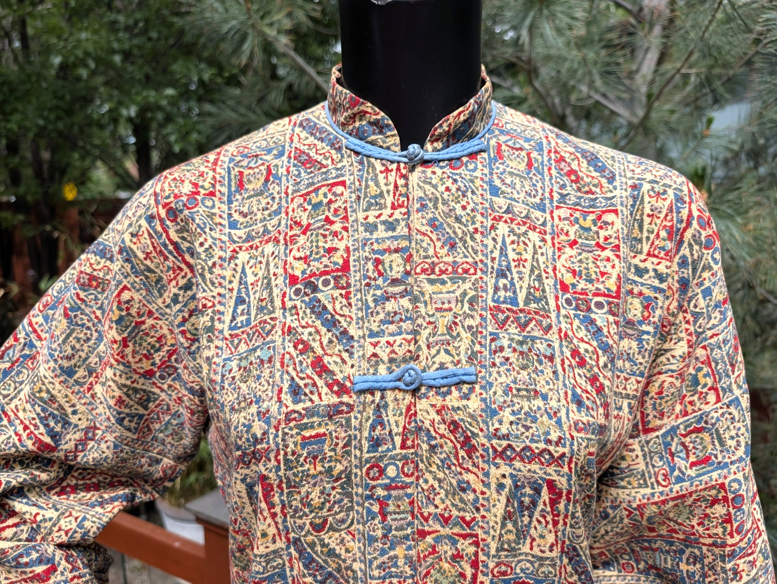 vtg 40&rsquo;s Hana Maui Hawaiian pake muu Bark Cloth Asian long Dress 36/38 bust