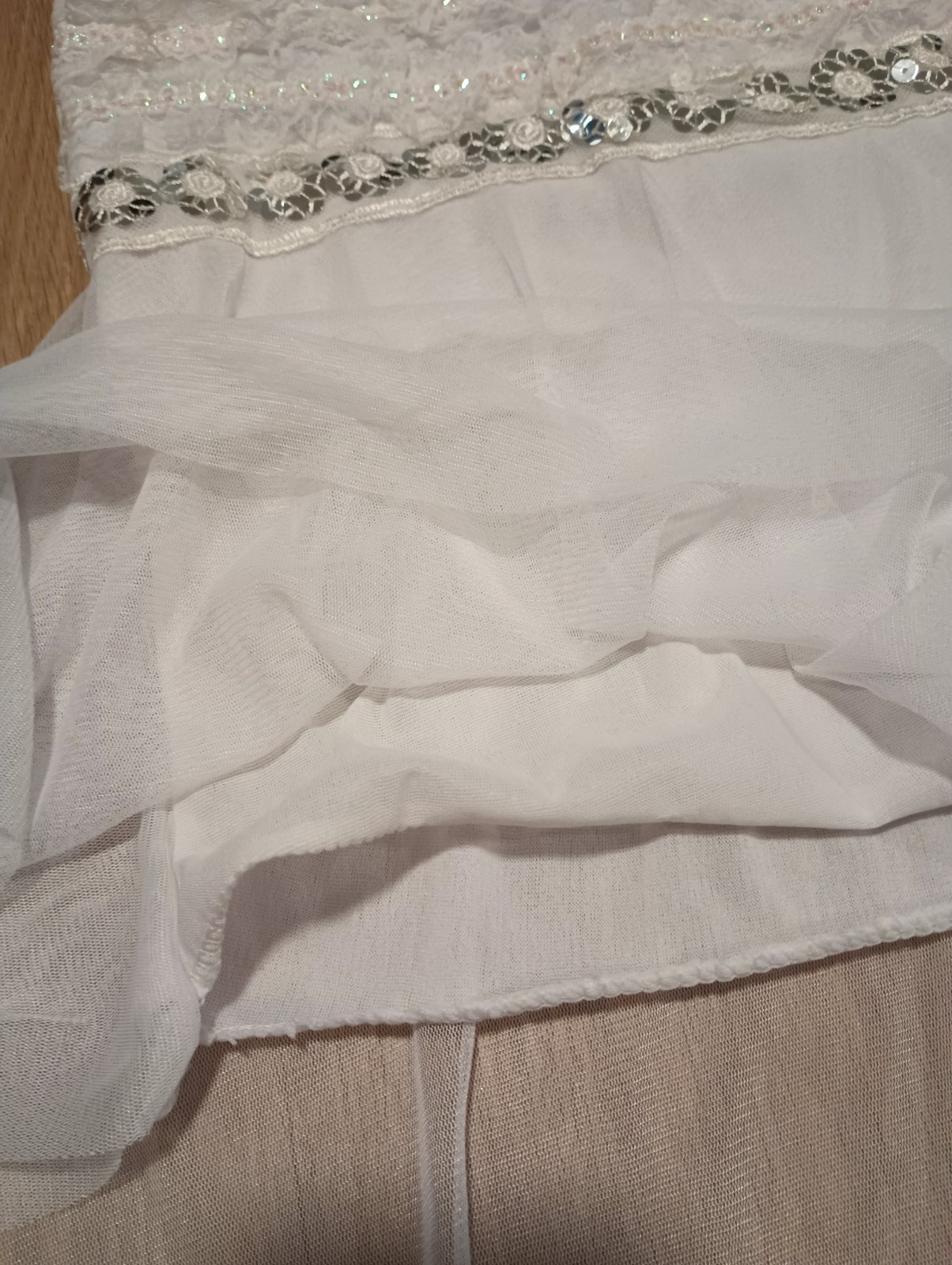 Vtg 90s Stretchy FAIRY motif Fishnet Gauze Overlay Sequin Lace Hippie Tube Top S