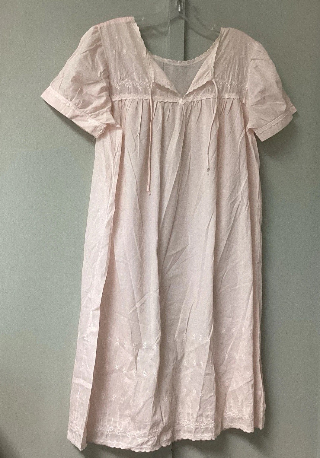 Vintage 60s Babydoll House Dress Nightgown Light Pink CottageCore Size Medium