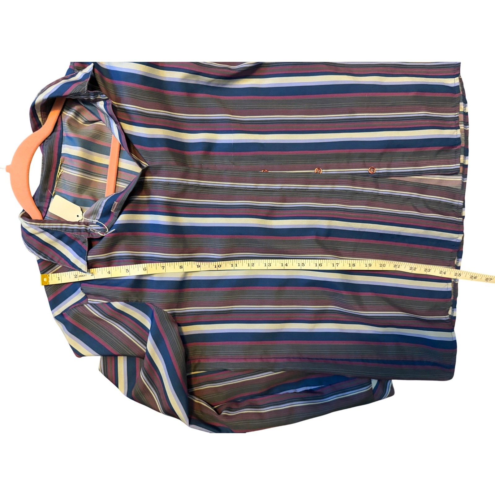 Vintage Vertical Multi Color Striped Long Sleeve Button Down Blouse Burgundy