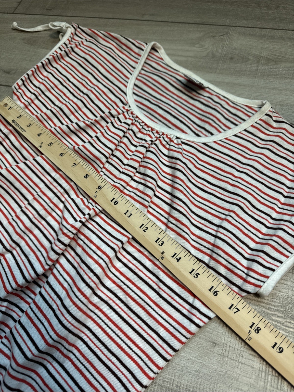 Vintage 70s Catalina Striped Bubble Hem Top Bow Tie Sleeves Womens S Red White