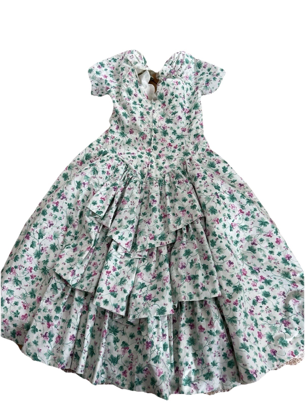 Victorian Prairie Dress Puff Sleeve Bustle Back Ruffles Violet Violets M/L