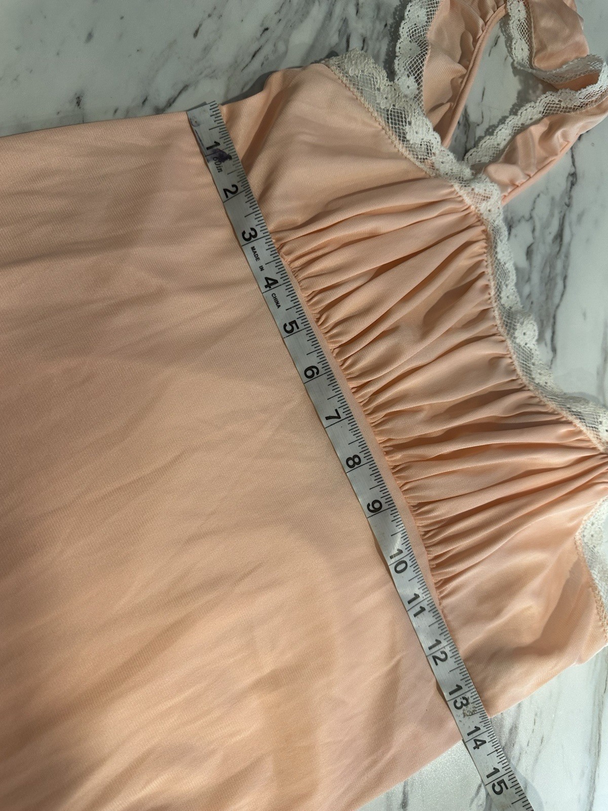 Vintage Long Peach Pink Nightgown Ruffle Sleep Dress & Button Robe Set Small