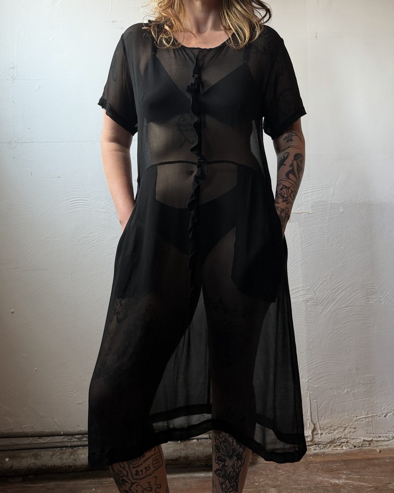 Vintage 1990s Comme Des Garcons Sheer Black Silk Sheath Dress – Fits Many