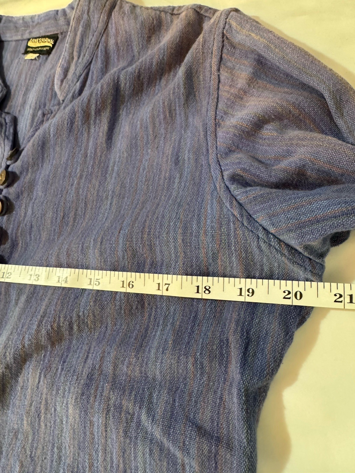 Ganesh Himal Purple Striped Tunic Large Hand Woven Nepal Linen/Cotton Button Up
