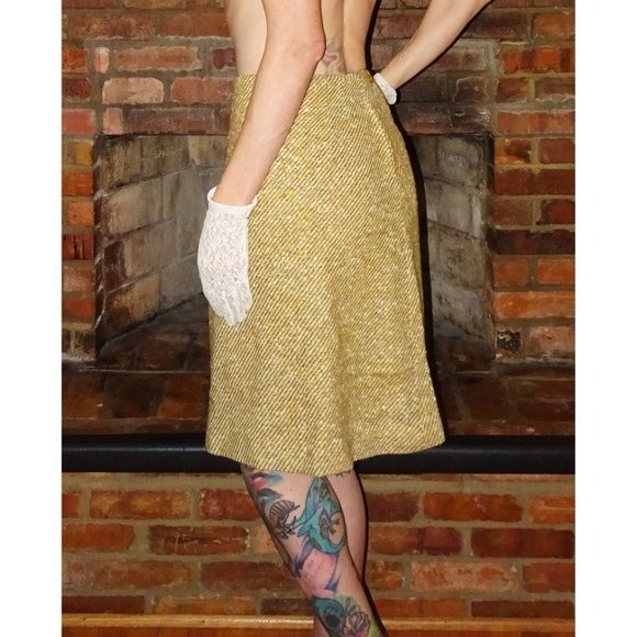 Russ Wool Teacher Skirt S vintage mustard yellow knee length