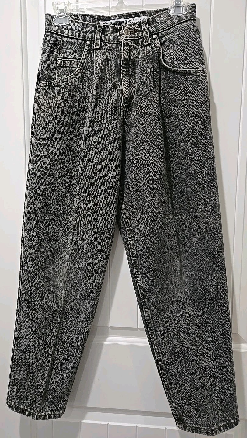 Vtg. Levi&rsquo;s Silver Tab Jeans Student W27xL28 Gray Acid Stone Wash Pleat Front