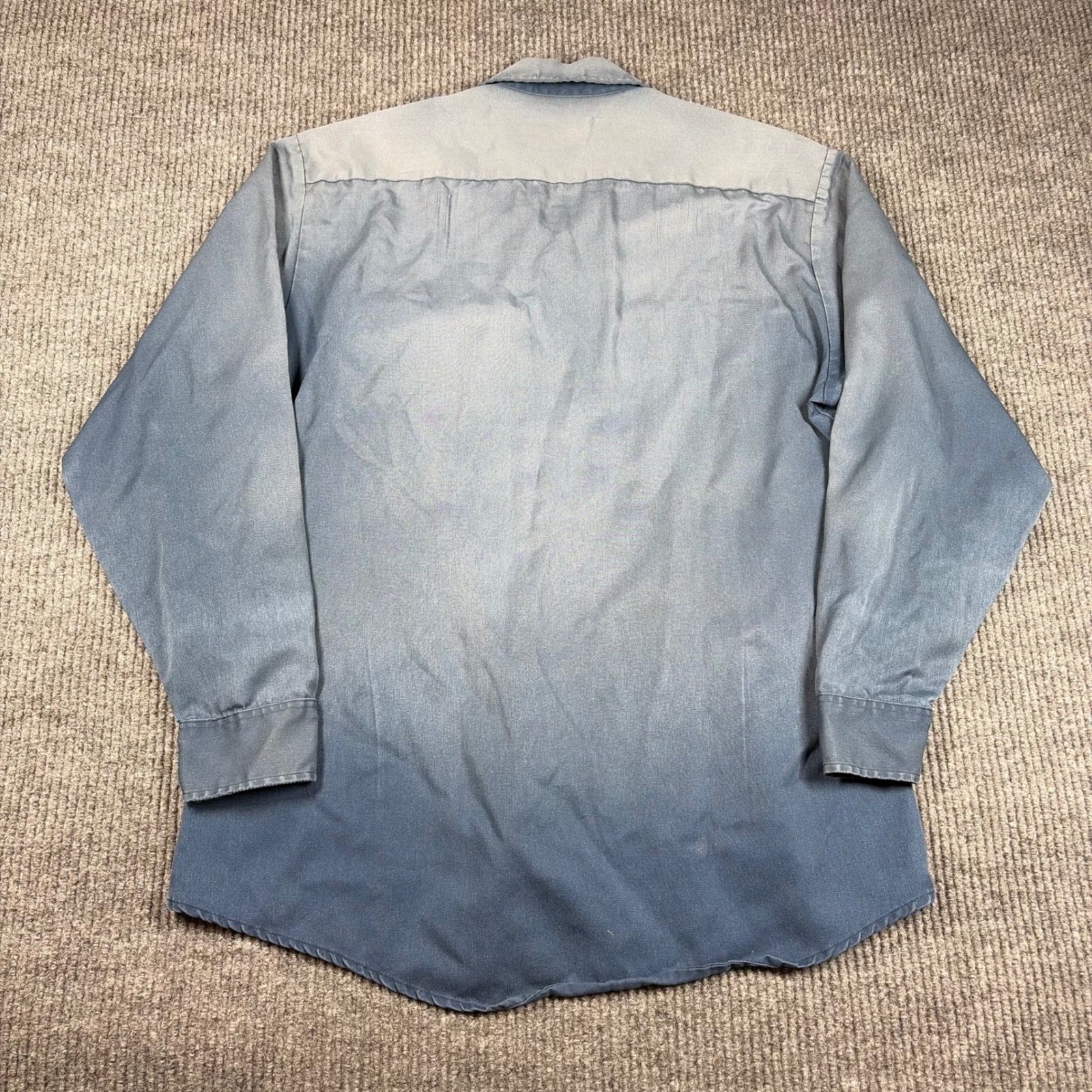 Vintage Roebucks Shirt Womens M Blue Work Faded Distressed Long Sleeve Button