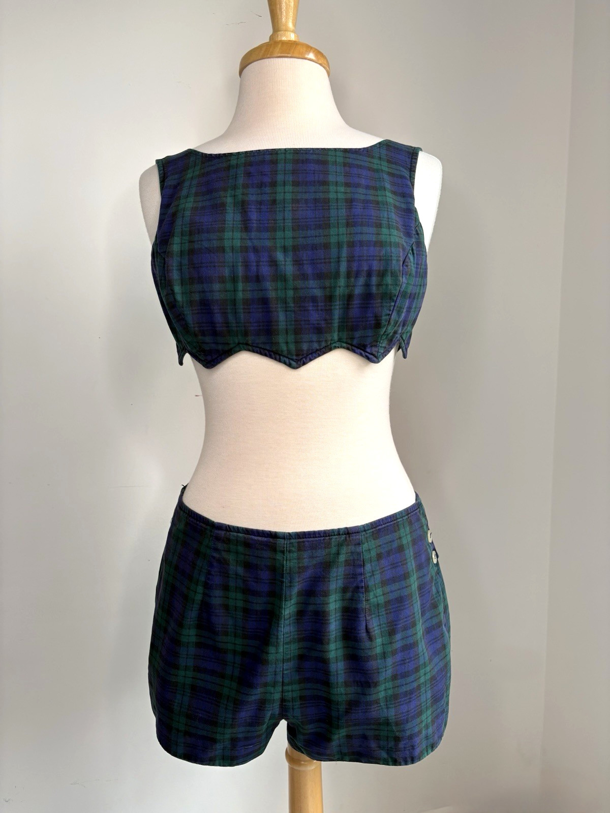 Vintage 1960s Bikini Plaid 2 Piece Swimsuit Sz Small Boy Shorts ILGWU Union Made