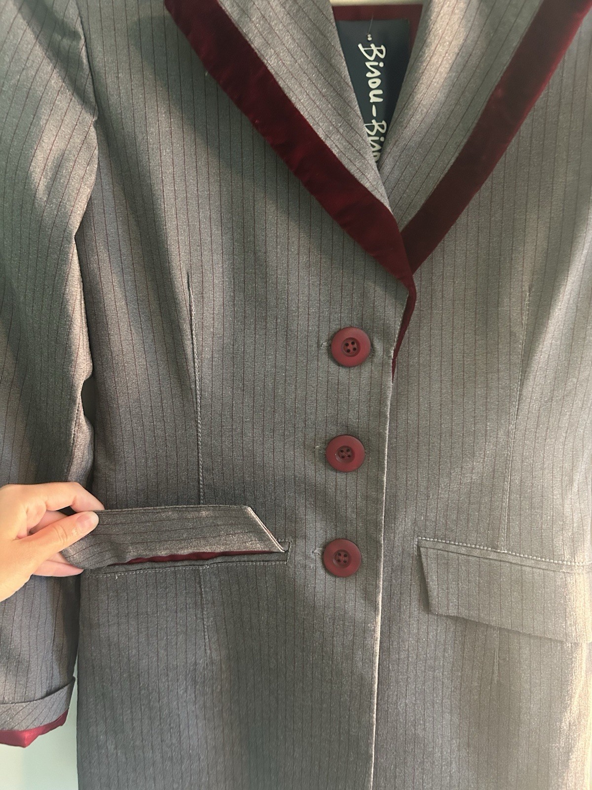 Y2K Vintage Blazer, Gray Pinstripe with Burgundy NWT