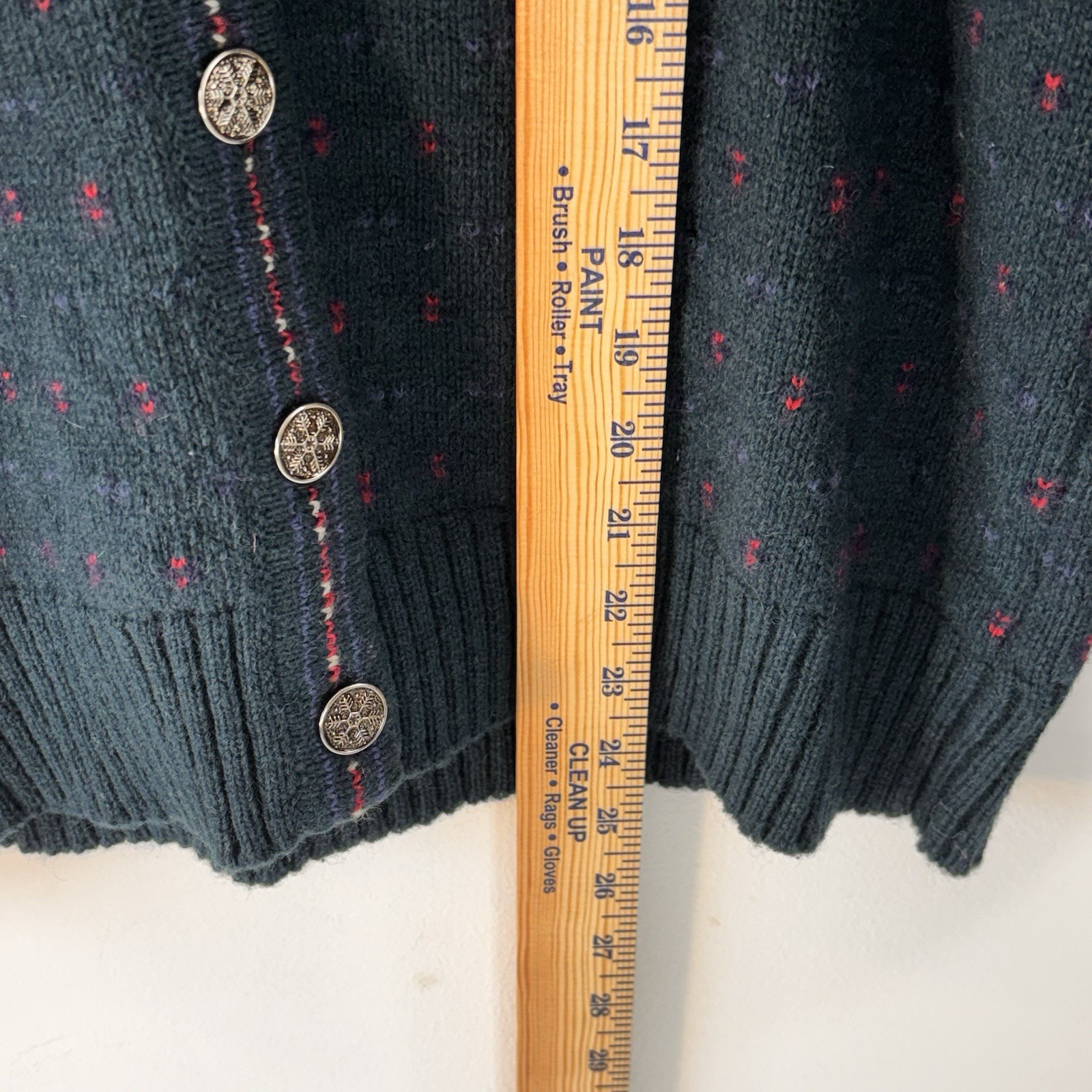 Wool Blend Cardigan Sweater M Dark Green Teal birdseye Vtg Eddie Bauer Snowflake