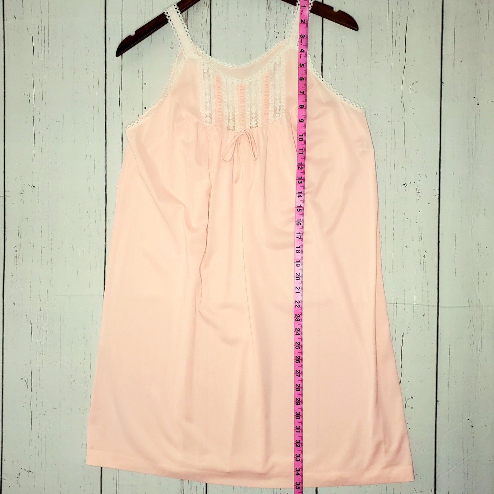 Vintage Komar Peach Pink Lace Trim Nightgown Antron III Nylon Sleepwear Small
