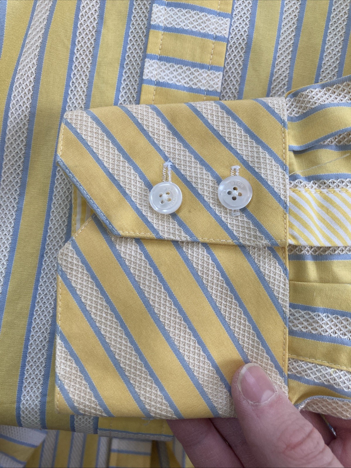 Vintage 1990s Handmade Striped Button Down Women Shirt Textured Dobby S/M Spring
