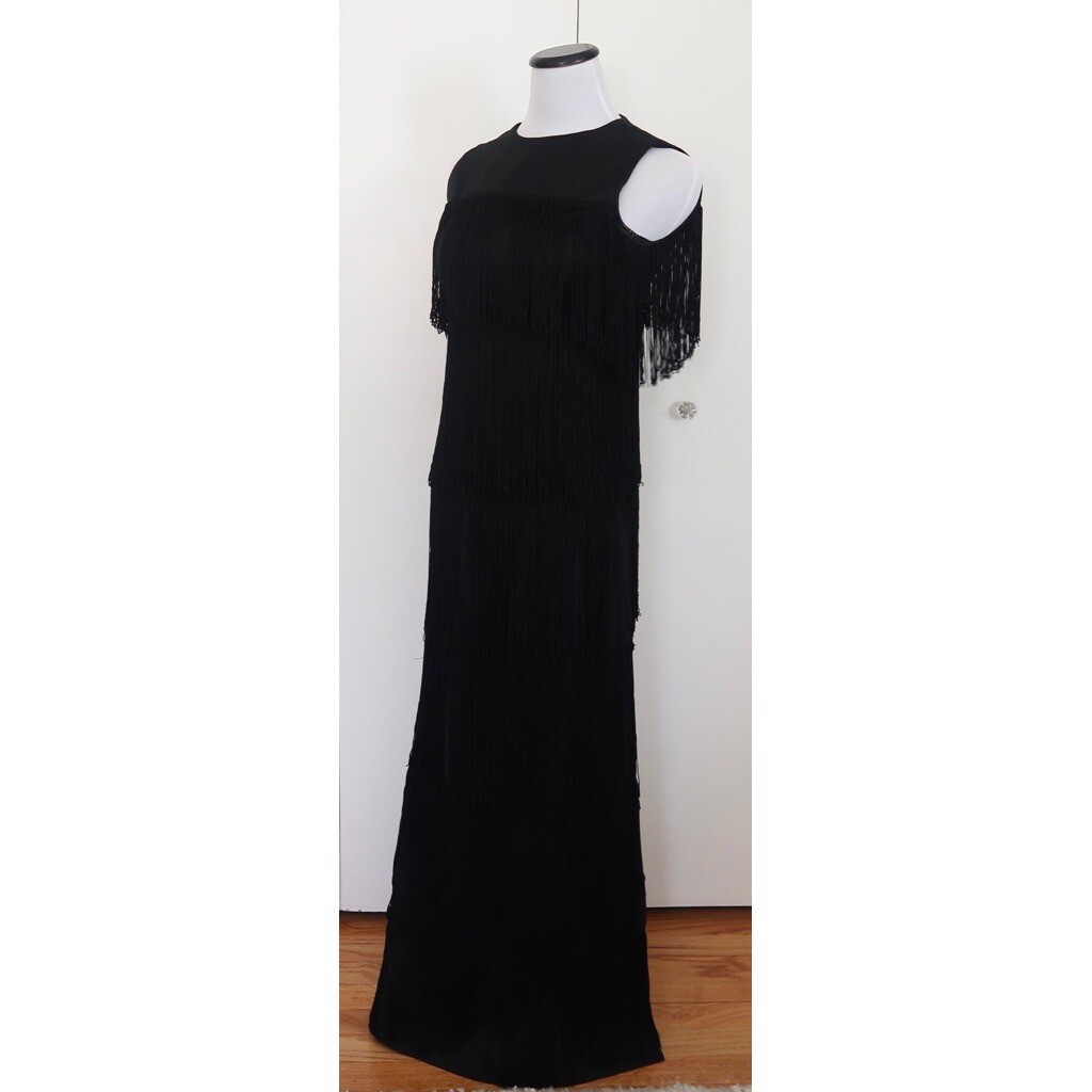 Vintage 1960s Alfred Werber Black Fringe Maxi Dress Mod Cocktail Evening Gown 4