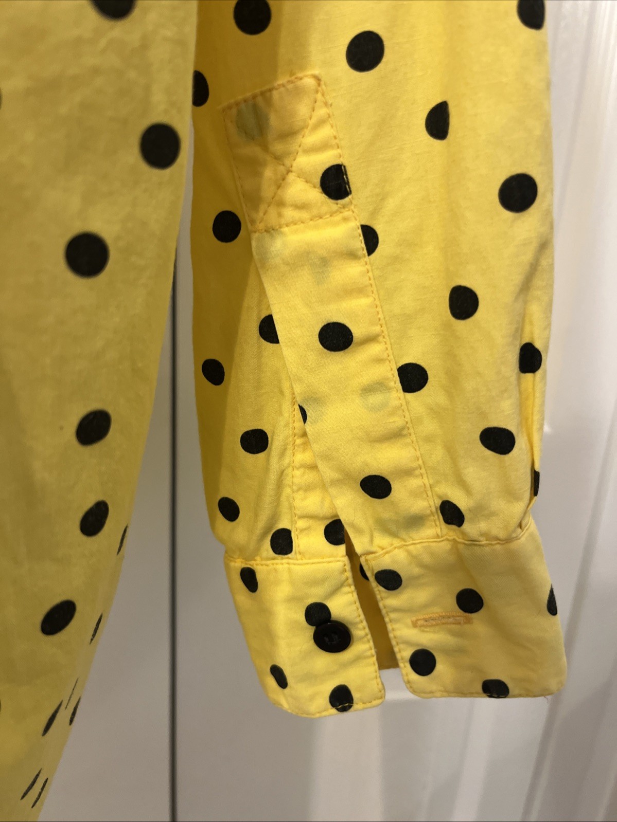 Instant Glamour Vtg 1980&rsquo;s Postmodern Cotton Yellow Shirt Black Polka Dot OS