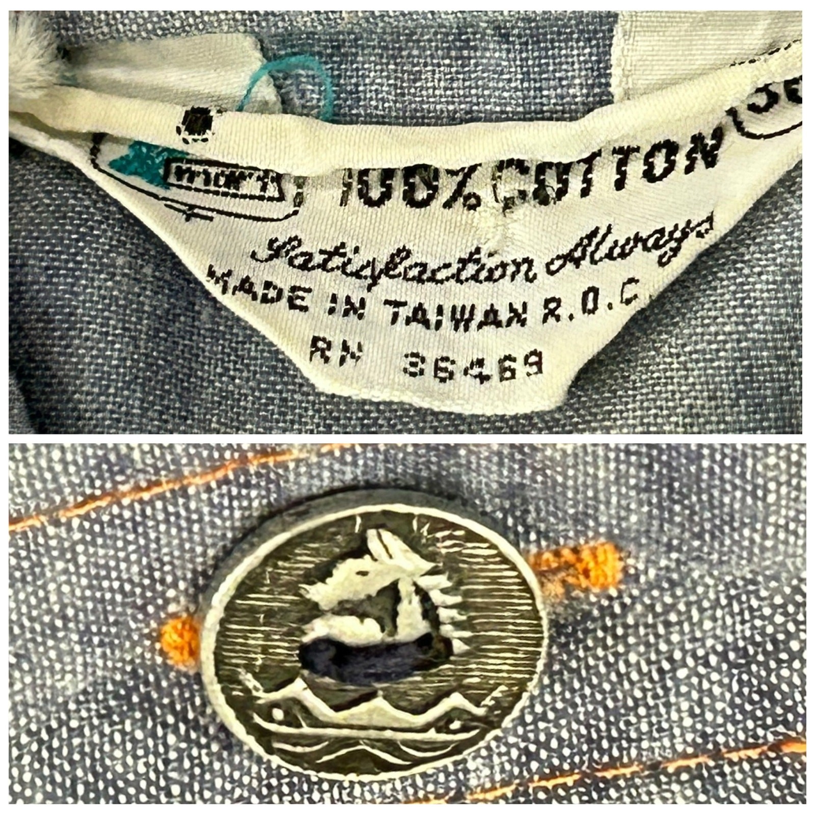 Vintage Chambray Denim Sleeveless Button Front Shirt Western Medium ^