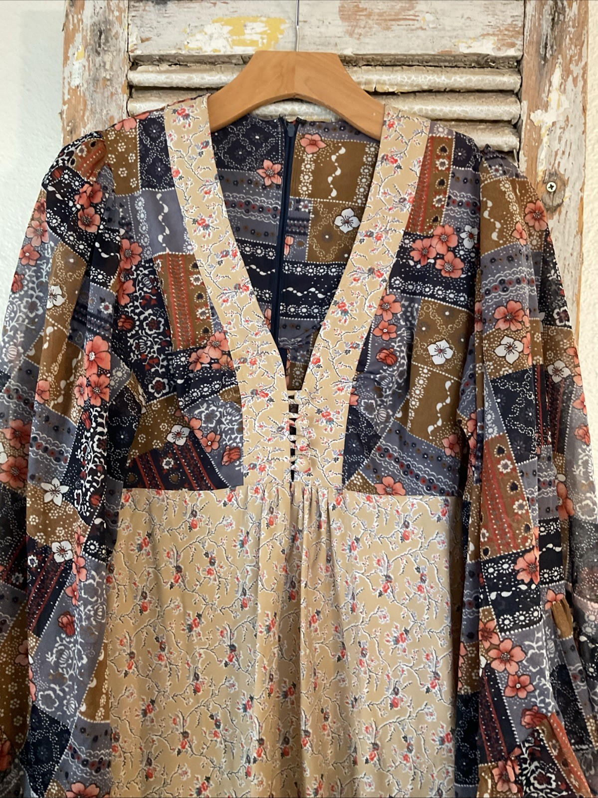 A17 Vintage Handmade Floral Boho Indie 70’s? Patchwork Dress Size Small?