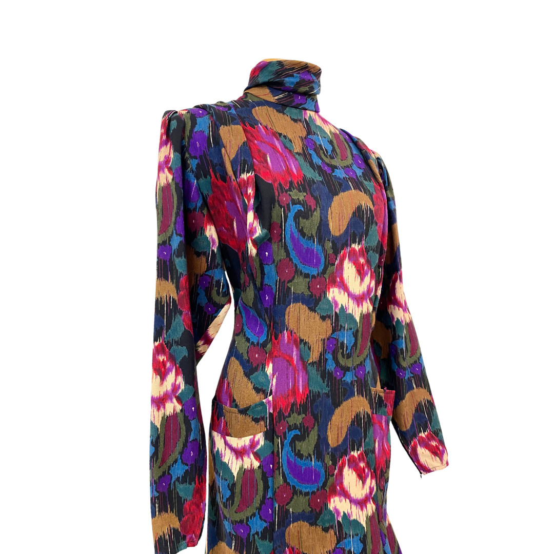 Vtg 80s Parisian Designer Emanuel Ungaro Abstract Paisley Print Floral Dress
