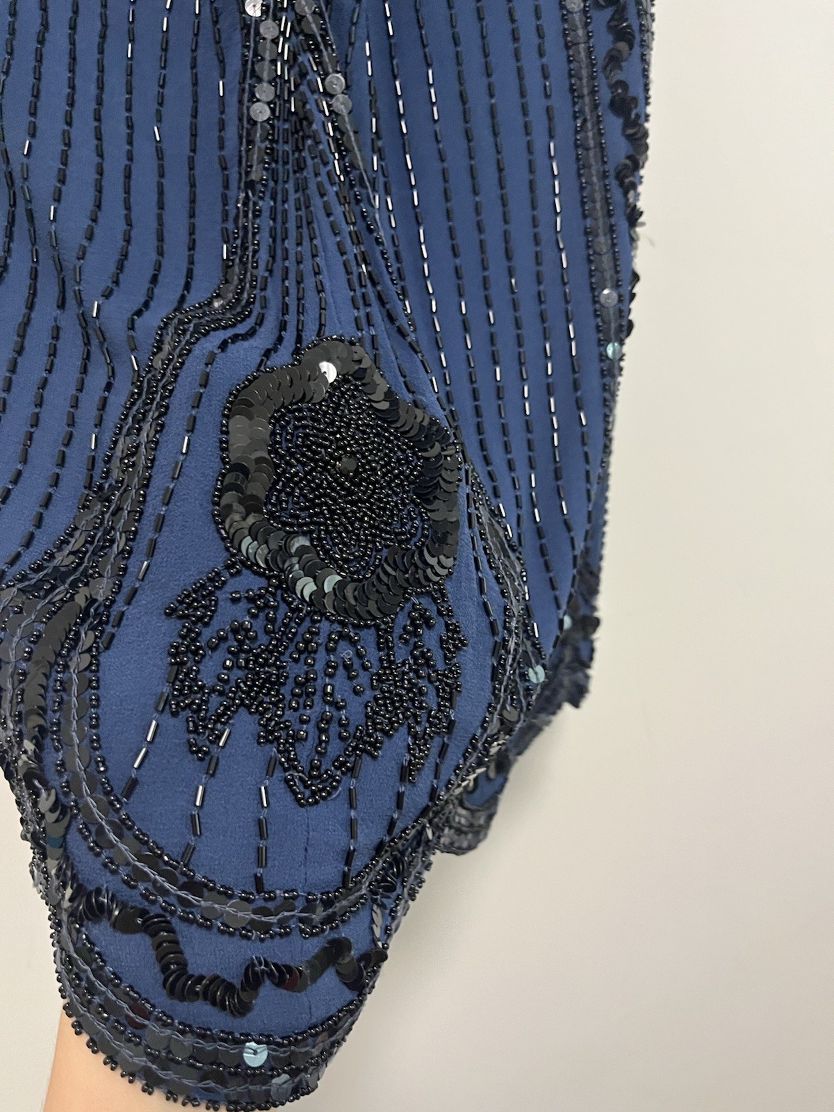 Vintage 1920s Style Silk Flapper Dress Beaded Sequin Gatsby Party Blue XS UK 8