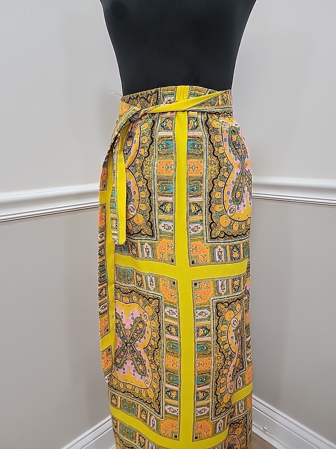 Vintage Psychedelic Cotton Maxi Groovy Skirt Scarf Print Boho Festival 70s