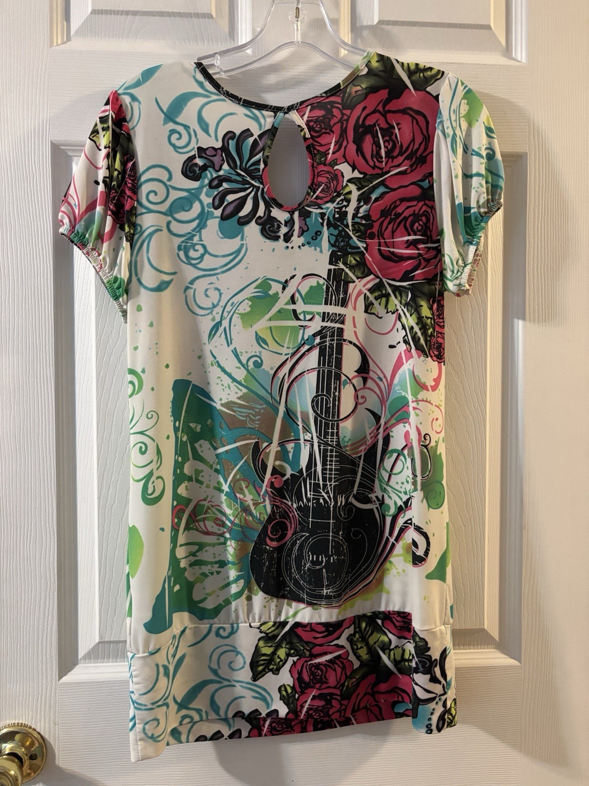 Y2K Blouse Large Top Guitar L Late 90s Early 2000s Bandeau Waistband SplatterDye