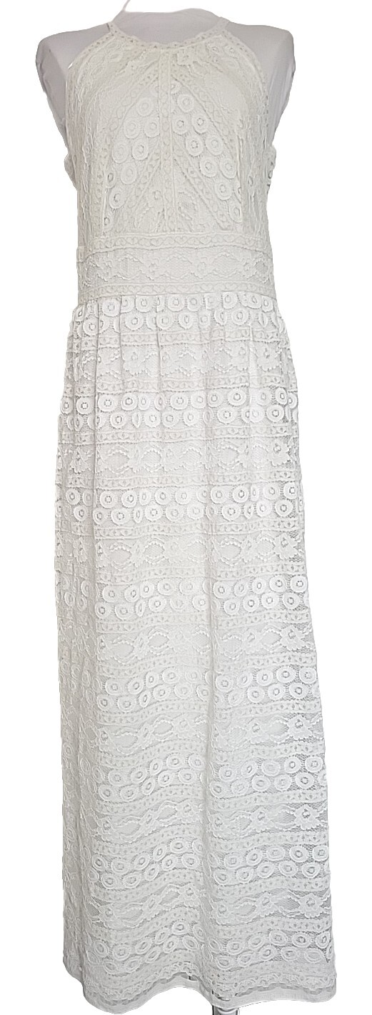 New Max Studio Floral Ivory Lace Halter Maxi Dress Size M/L Wedding Party Beach