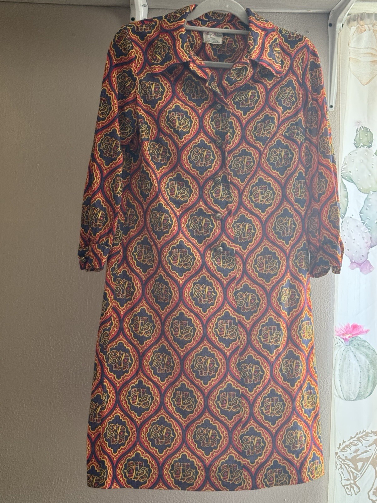 Vintage Amy, Adam Knits Dress. Knee length ,red blue yellow, Elephant Design.