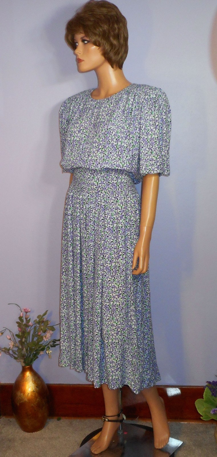 Vtg Early ‘90s Karin Stevens (KSL) Cottagecore/Secretary Rayon Dress, Mod 11/12