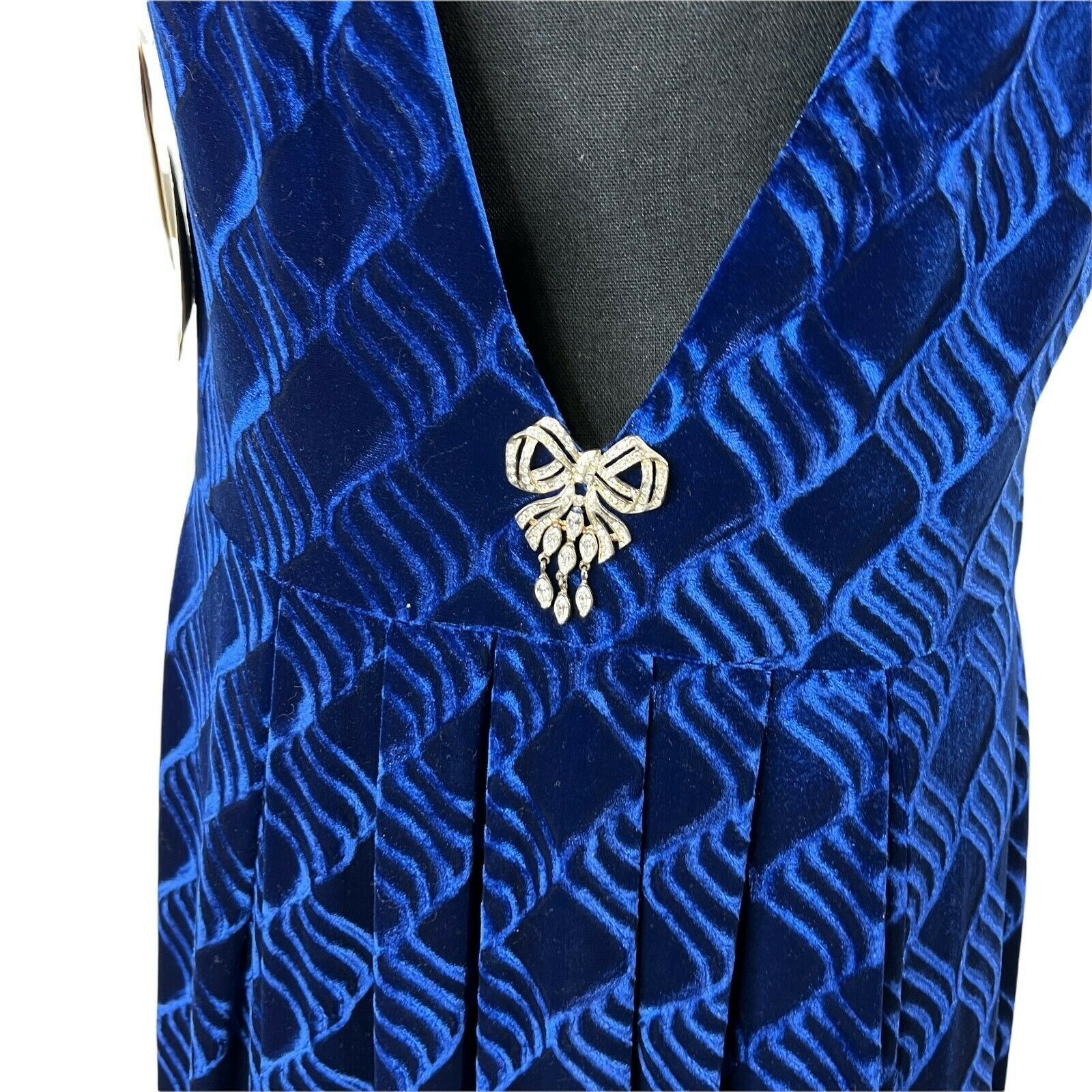 Scott McClintock Dress Women New Velvet Satin Formal Blue Pattern Maxi Open Back