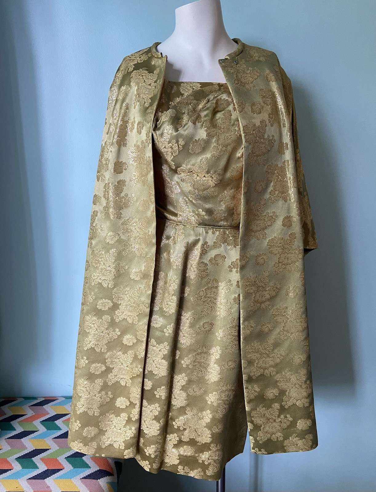 1960s Lilli Diamond of California Dress & Long Jacket Set Metallic Gold @ Sz 0
