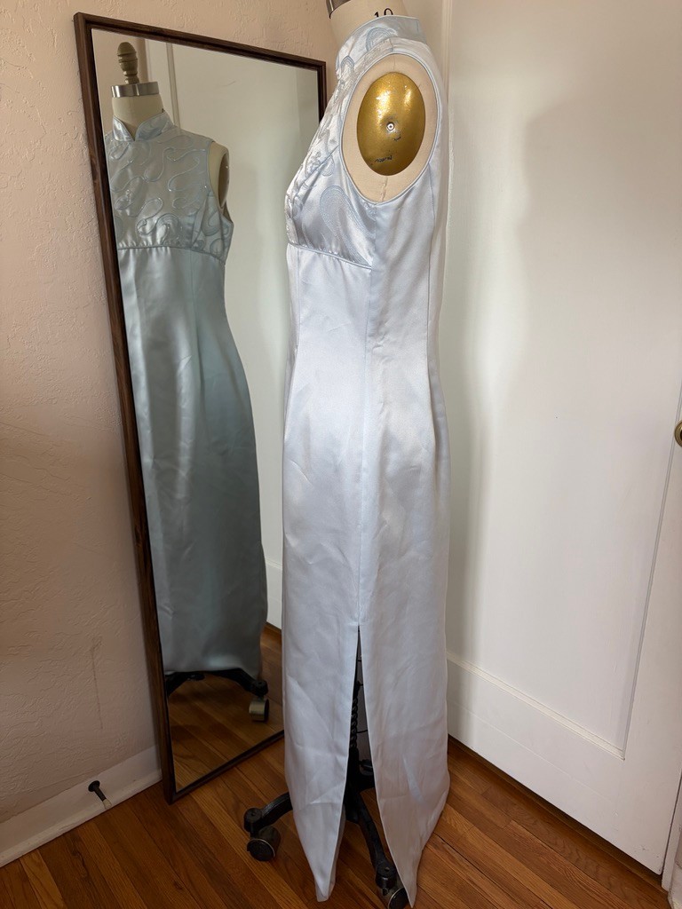 Jessica McClintock Gunne Sax Baby Blue Cheongsam Style Gown Sz 13/14 Y2K USA