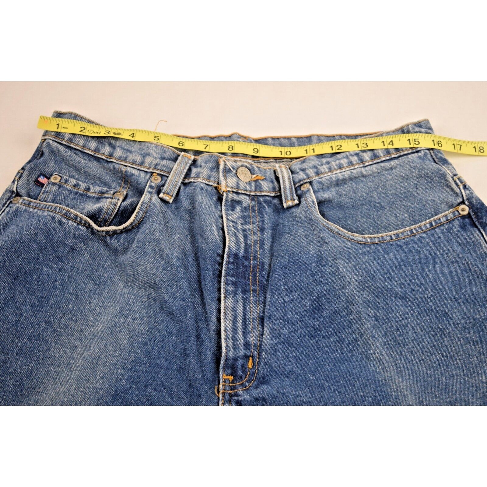 VTG Polo Jeans 33 x 3290s Ralph Lauren Blue Banner Jean Relax Fit Strait Leg