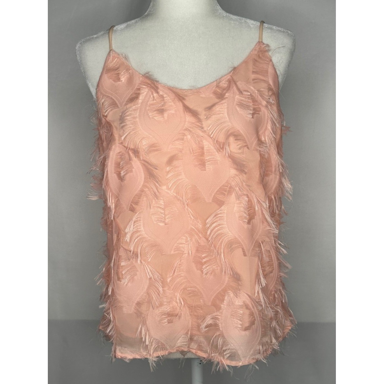Davi & Dani Light Pink/Peach Feathered Camisole Tank Top Sz M
