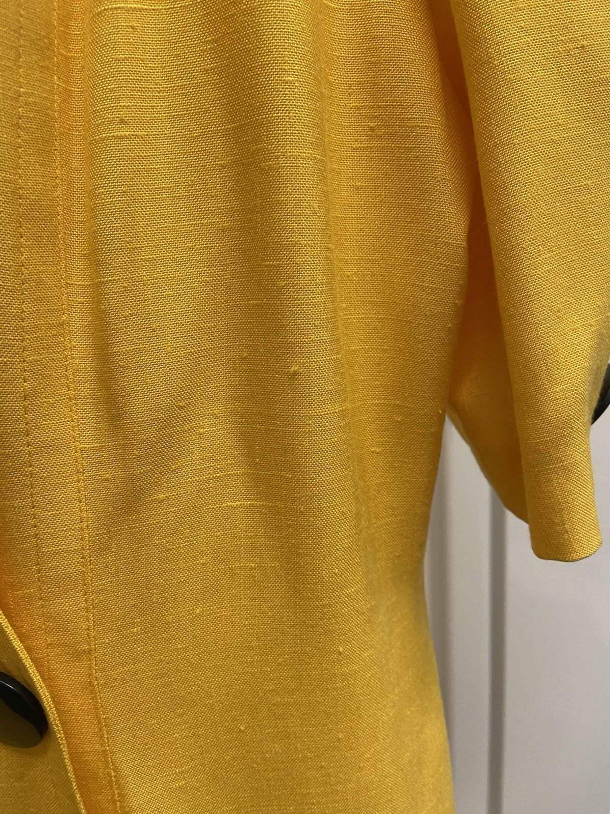 Vintage 80s Pierre Balmain Yellow Linen Power Dress Women’s M-L Made in France