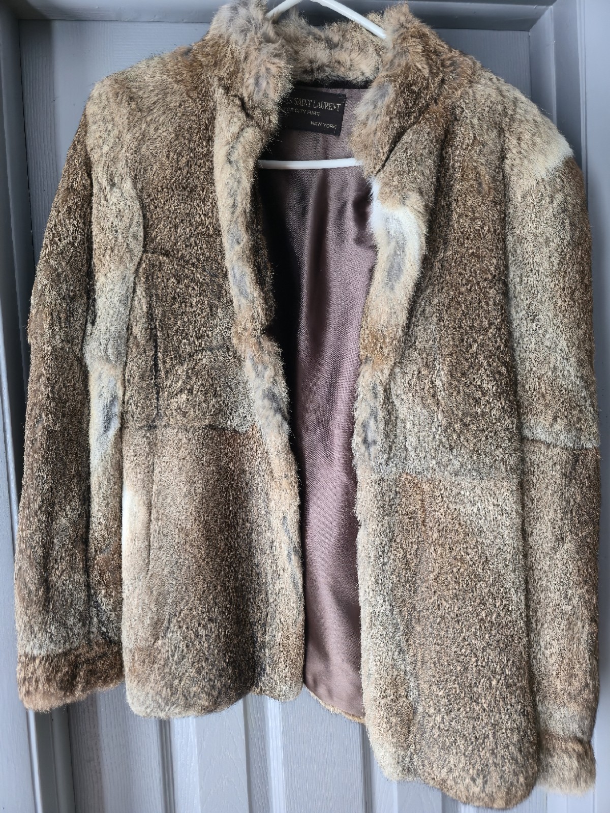 Jacques Saint Laurent Brown Beige Fur Coat Women&rsquo;s Regular Paris New York Style