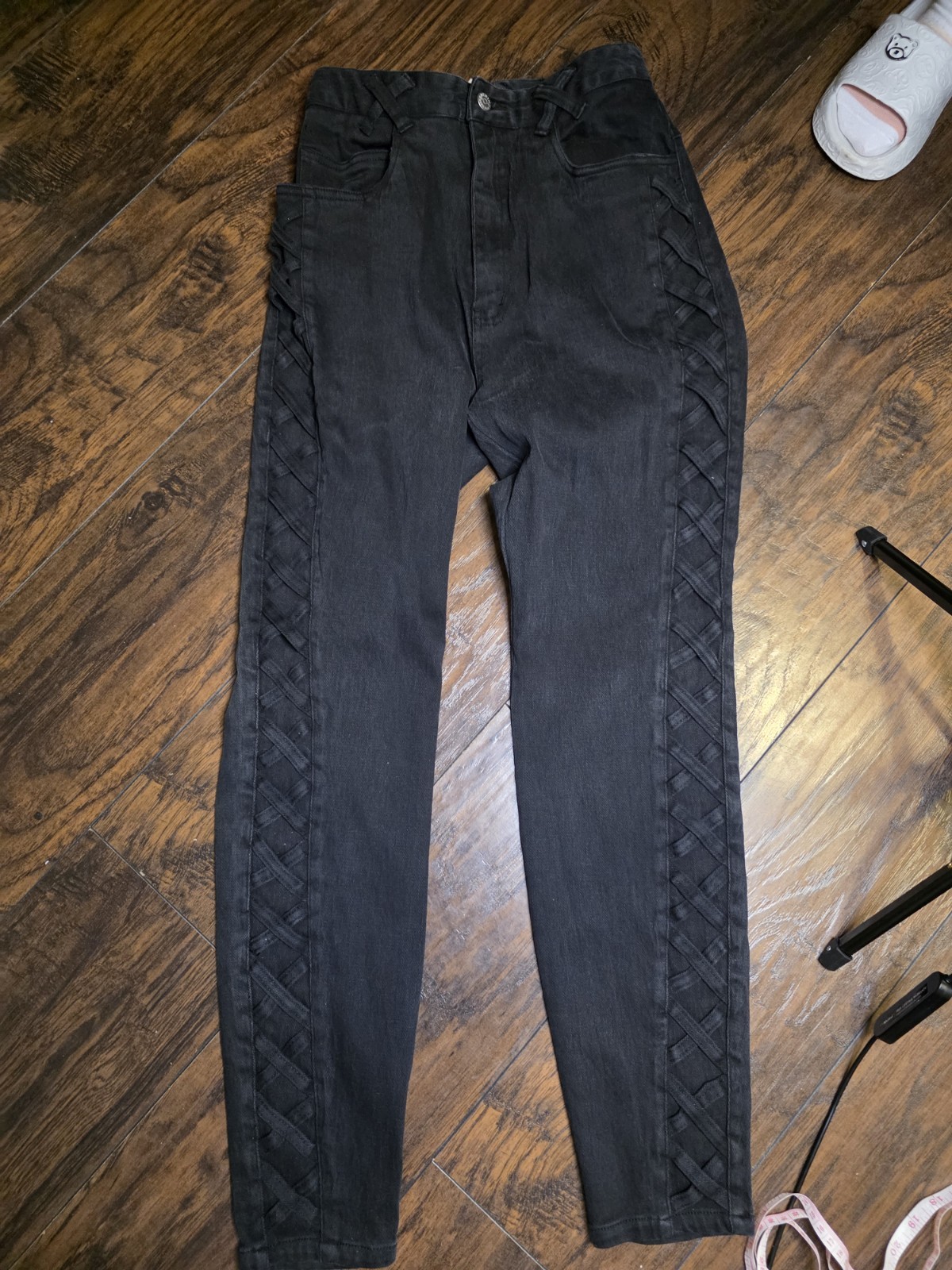 Vintage Denim Republic Black Denim Jeans Women&rsquo;s Size 13/14, Flat Lay 14 inches