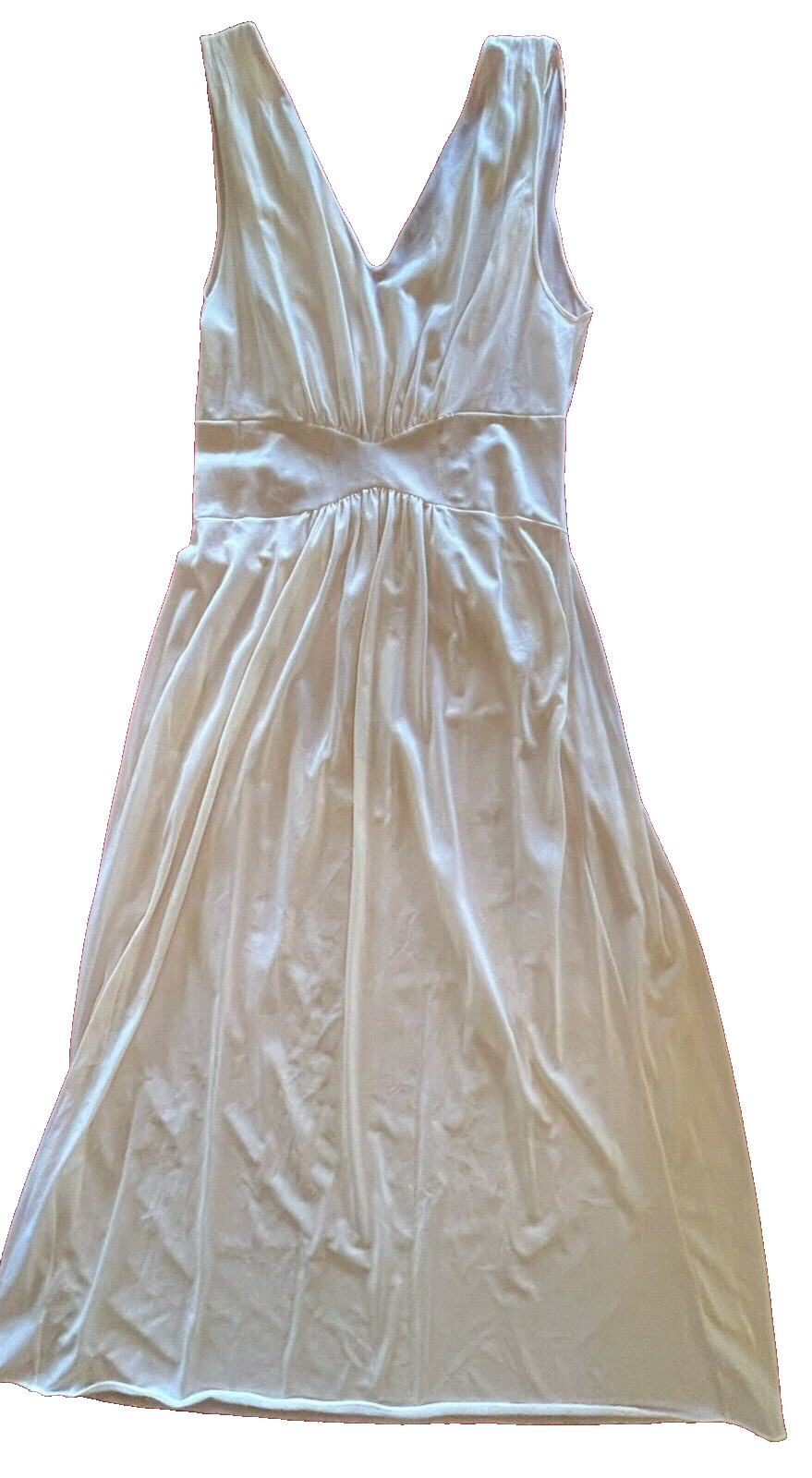 VTG 60’s Lace Silky Nightgown Nylon Long V-Neck sz 38 light peach color READ