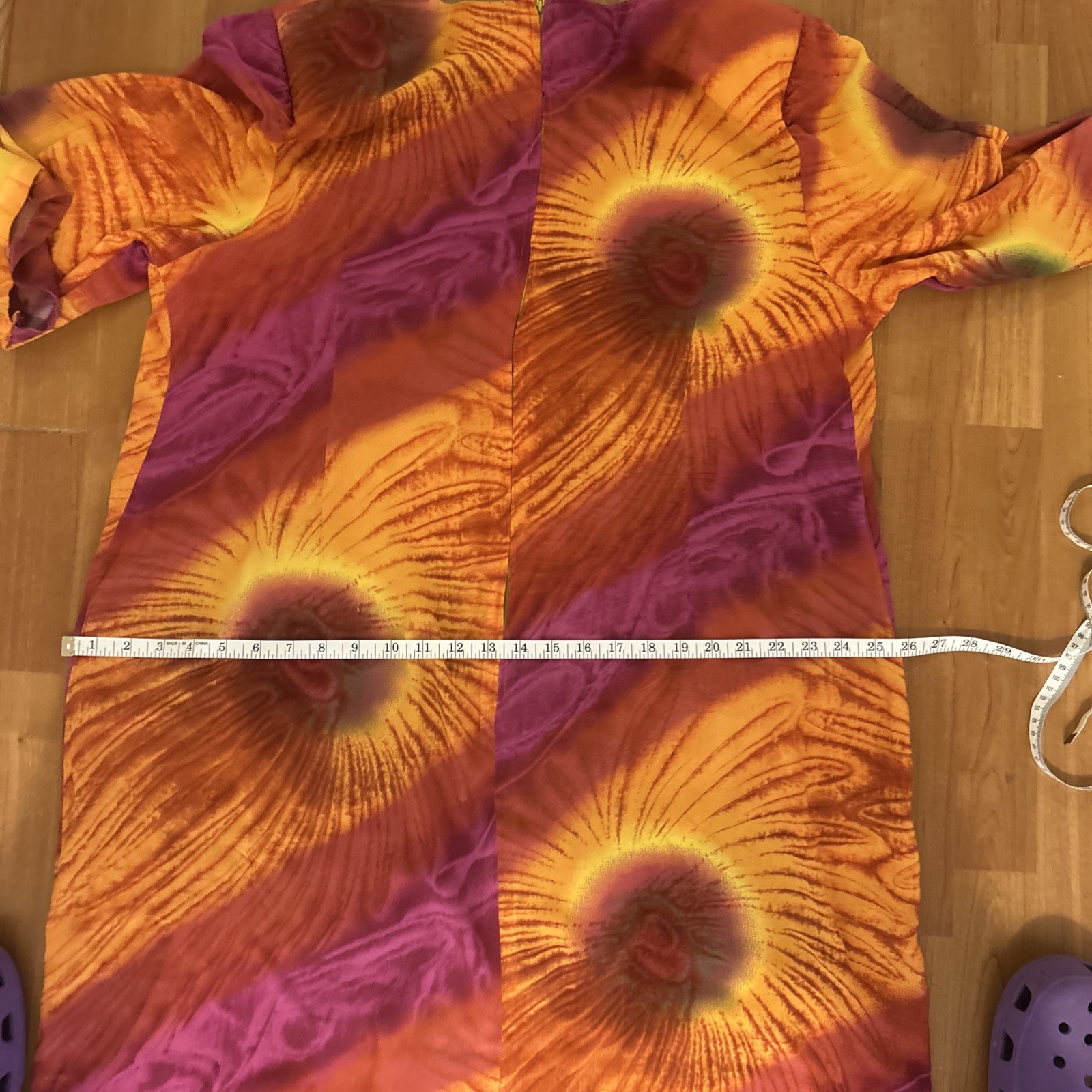1980’s Homemade Psychedelic Sunburst Caftan Hippie Tye-dye Maxi Dress S-22-24W