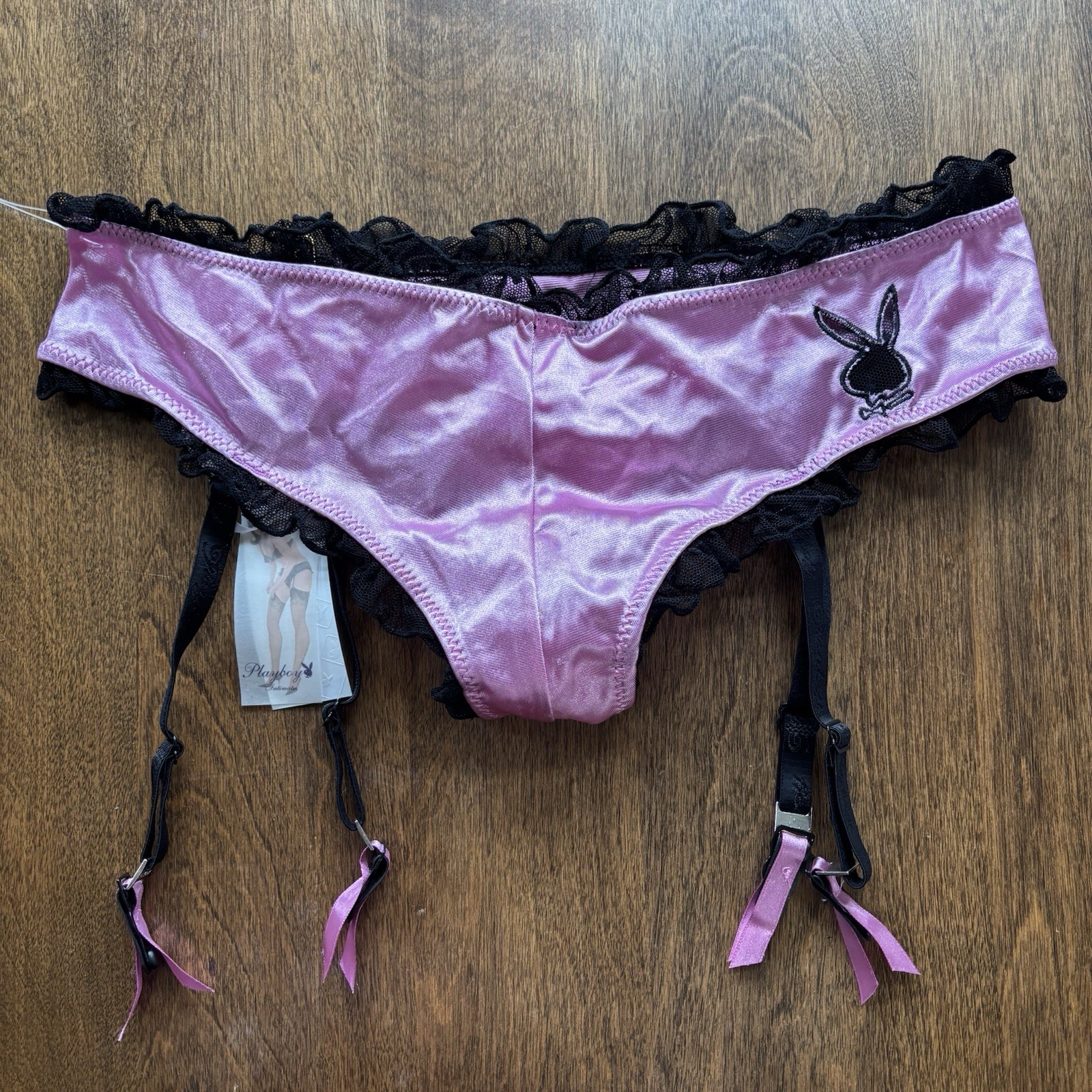 Vtg Playboy Playmate Second Skin & Lace Removable Garters Panty Large Pink NWT