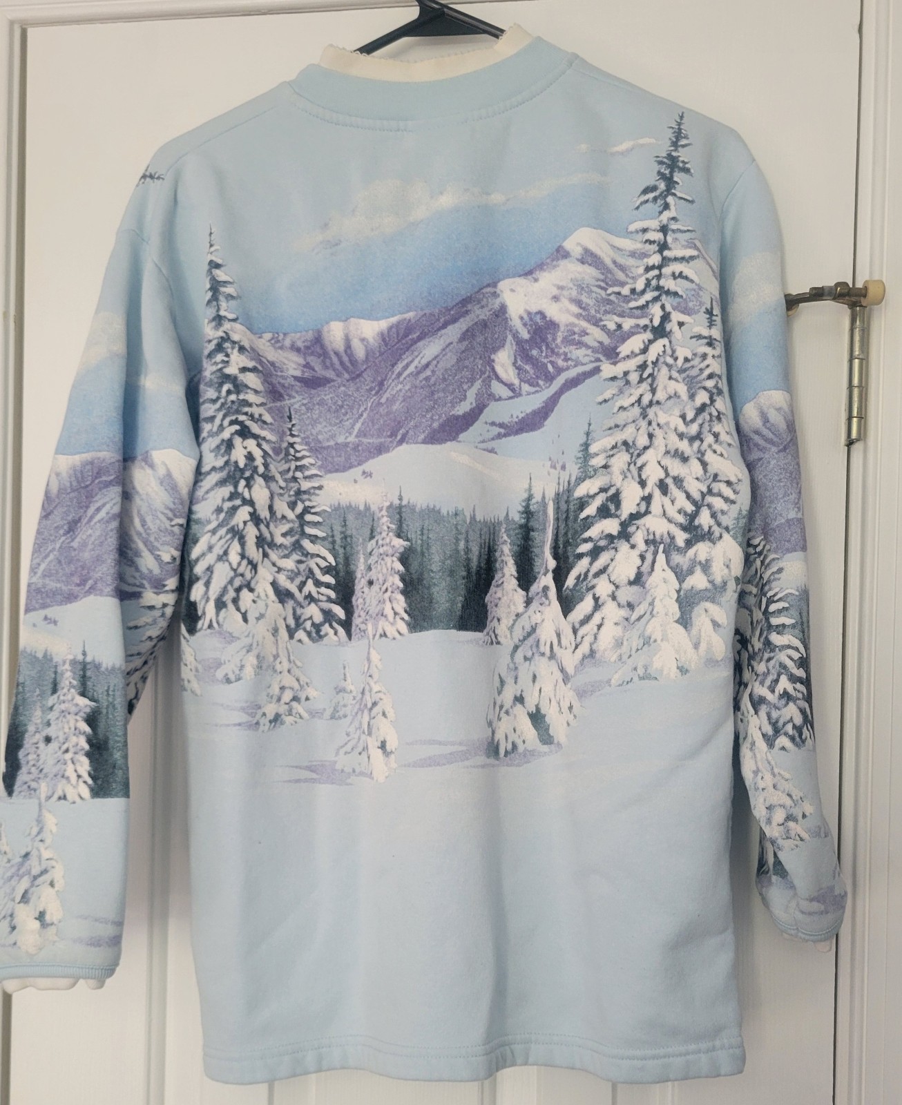 Vtg Artisans Sunschein Womens Medium Button Up Snowy All Over Print Mtns Jacket