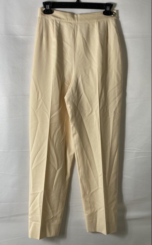 Vintage 90s Chanel Women&rsquo;s Cream Wool Silk Lined Tapered Trousers Pants Sz 38