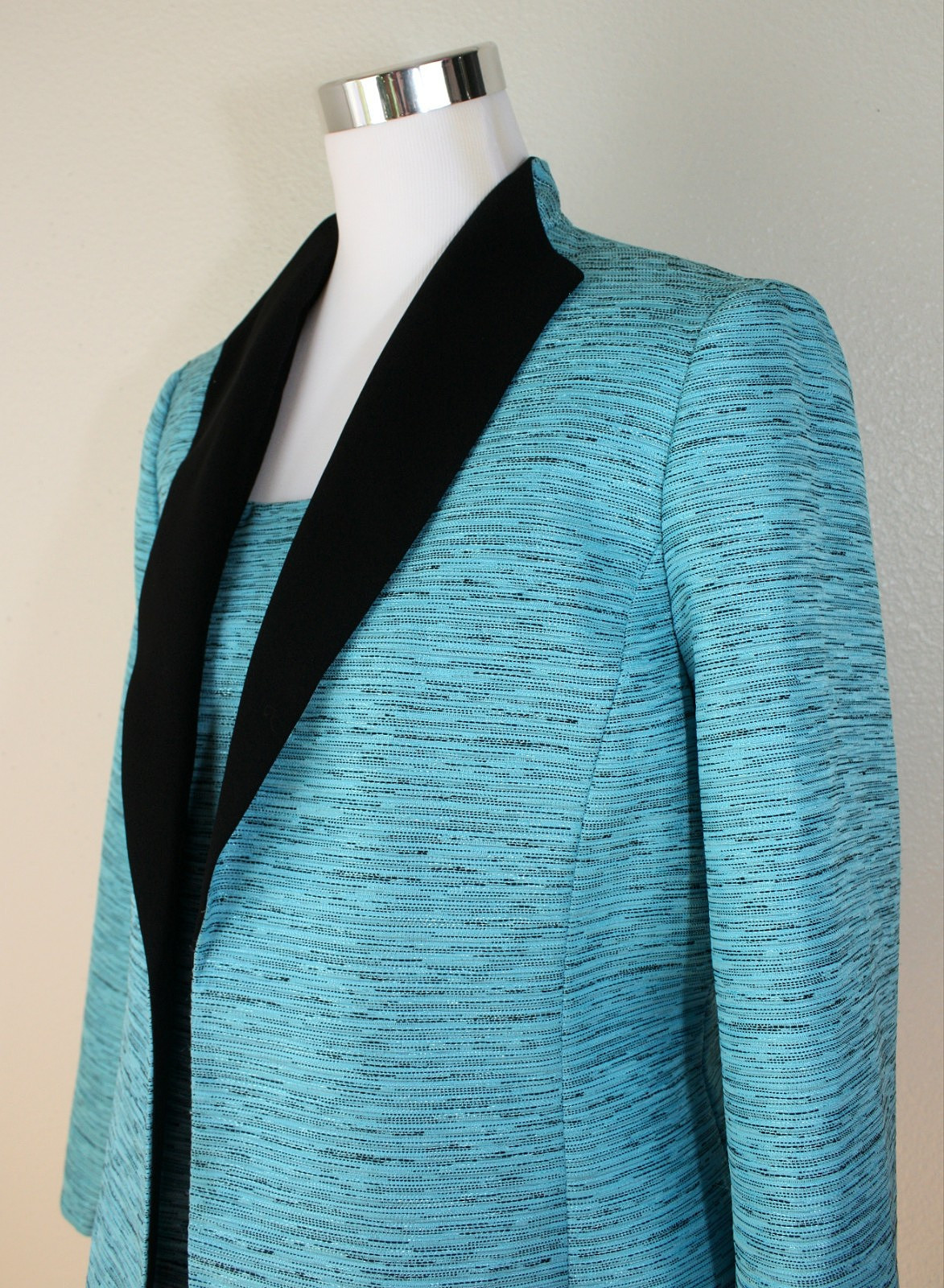 VTG Quiet Luxury Y2K KASPER Set Jacket & Sleeveless Top Sz 12P Turquoise Black *