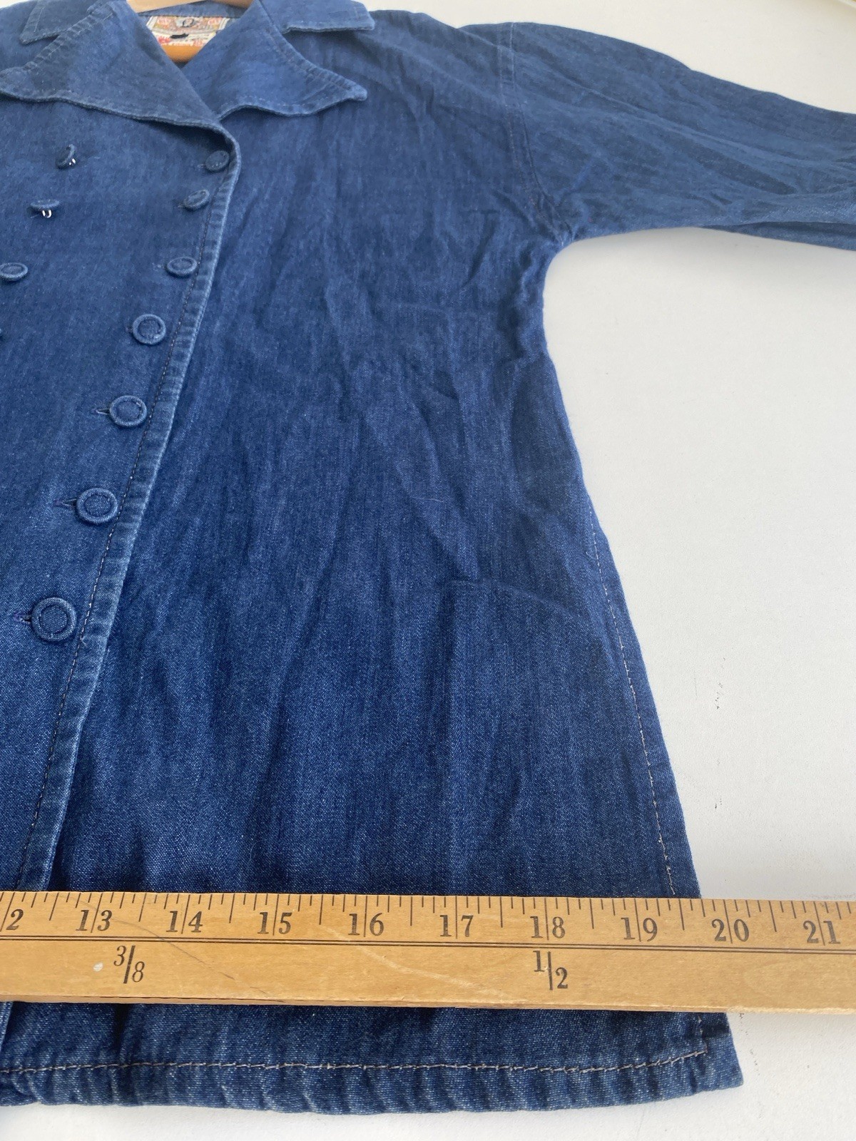 Vintage BIS BIS S Gene Ewing 100% Cotton Denim Double Breasted Jacket Blue