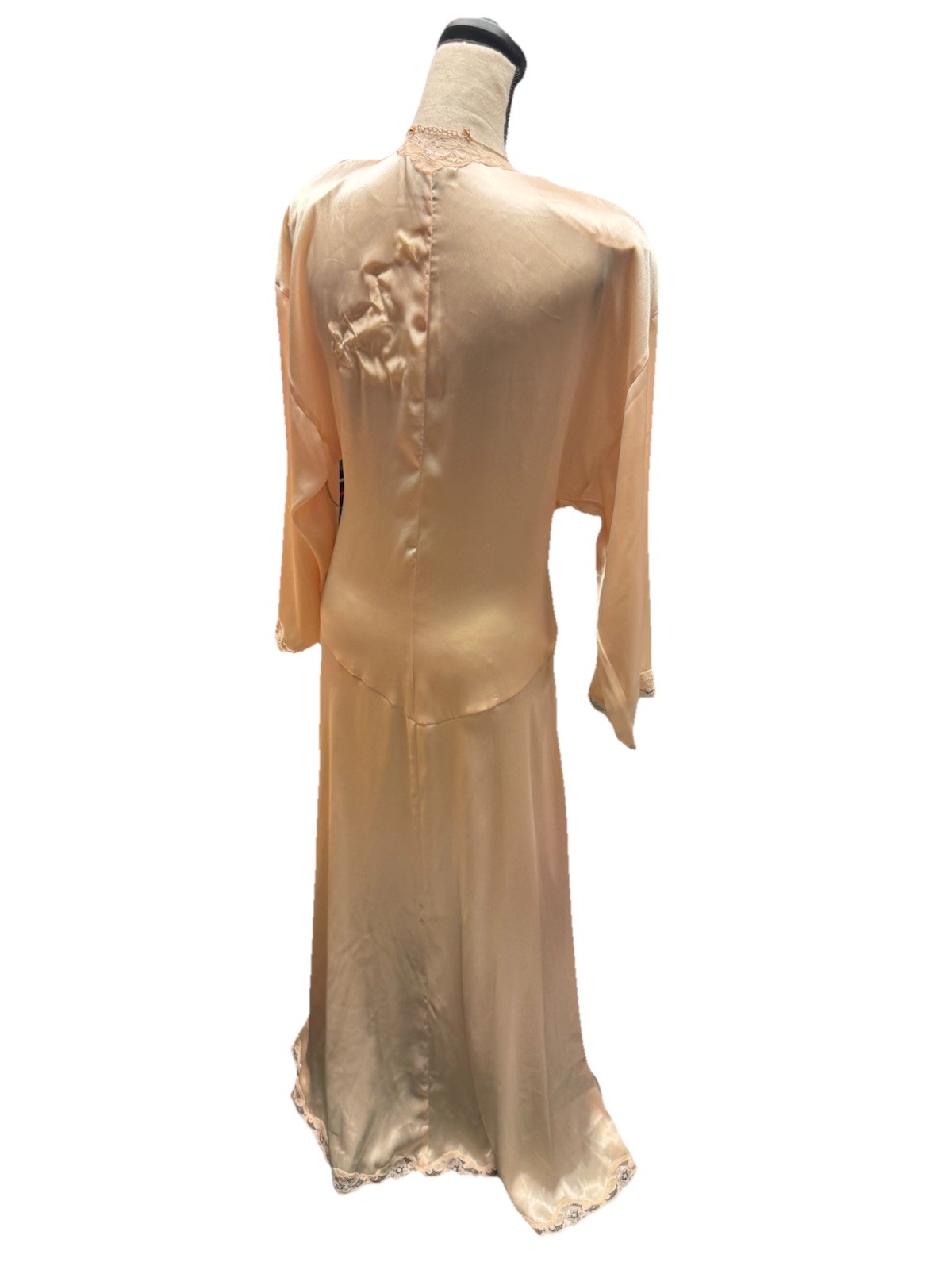 VNTG 80s Entice By Bill Tice Embordered « LOTUS » Maxi Robe Satin Peach Ivory Sz M