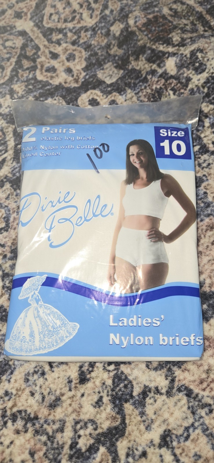 Vtg Dixie Belle Ladies Nylon Briefs Size 10 (2 Pair Pack) Made In USA White Each
