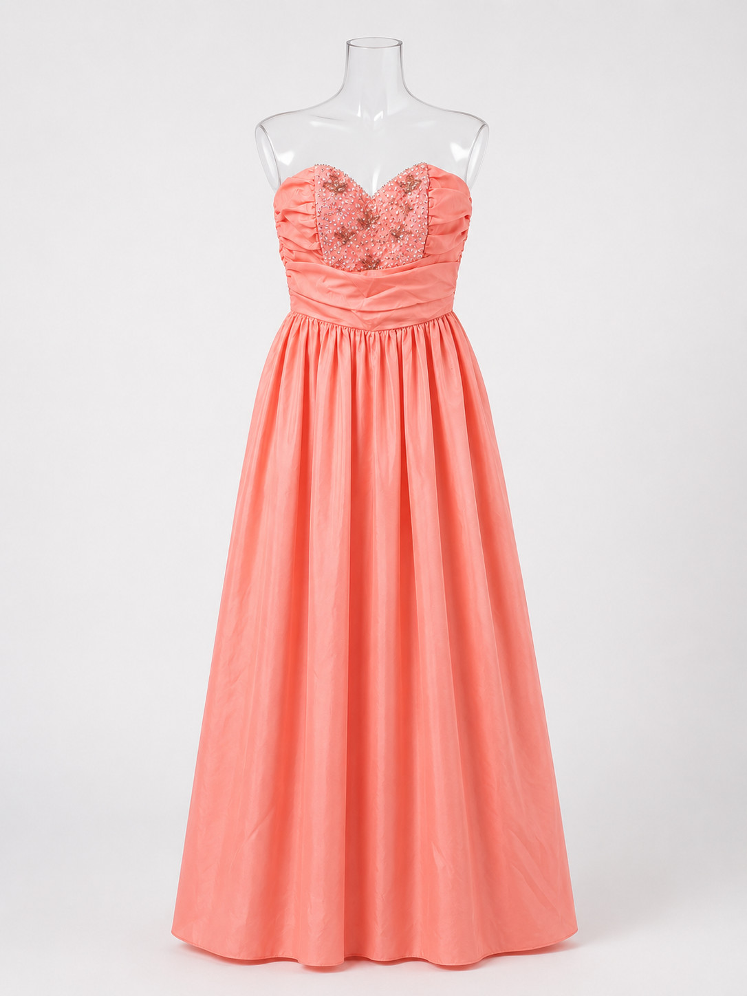 Vintage Trina Lewis & Marjon Couture Coral Strapless Dress, Made in England Even