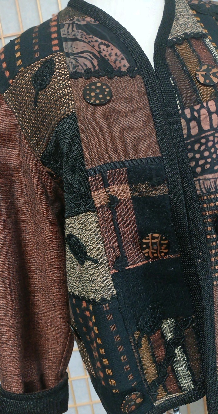 Crystal Vintage Womens Artsy Patchwork Long Sleeve Jacket Made In Colombia Small