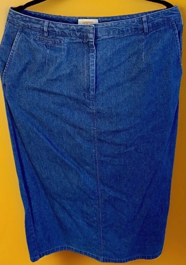 Vintage Talbots Deep Blue💙100% Cotton Denim Maxi Skirt Size 14 Long Slit EUC