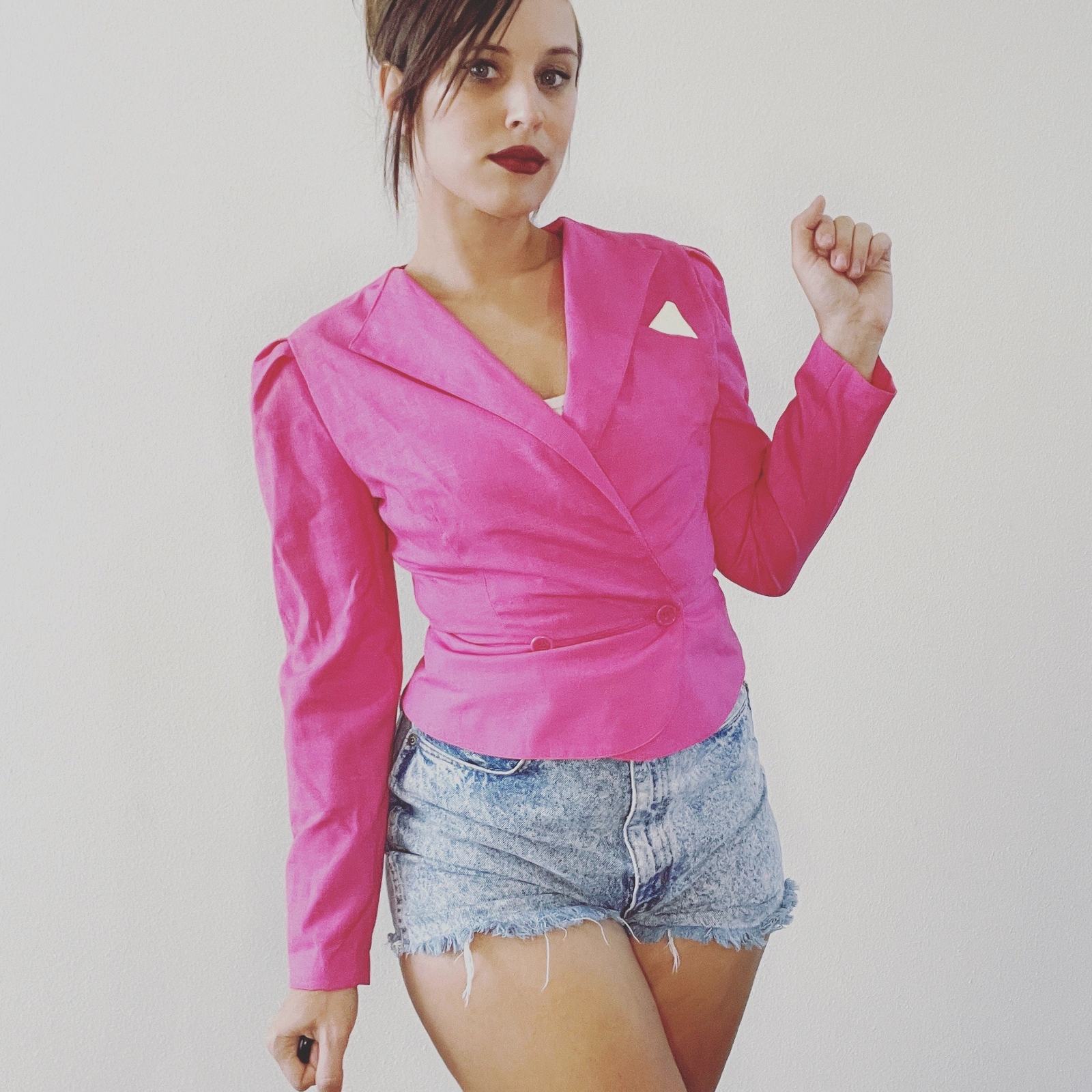 Vintage 80s Barbie Pink Jacket Pink New Wave Fitted Wear-To-Work Feminine Blazer